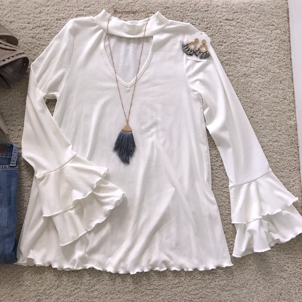 Choker Neck, Bell Sleeve Tunic Top - Picture 6 of 7